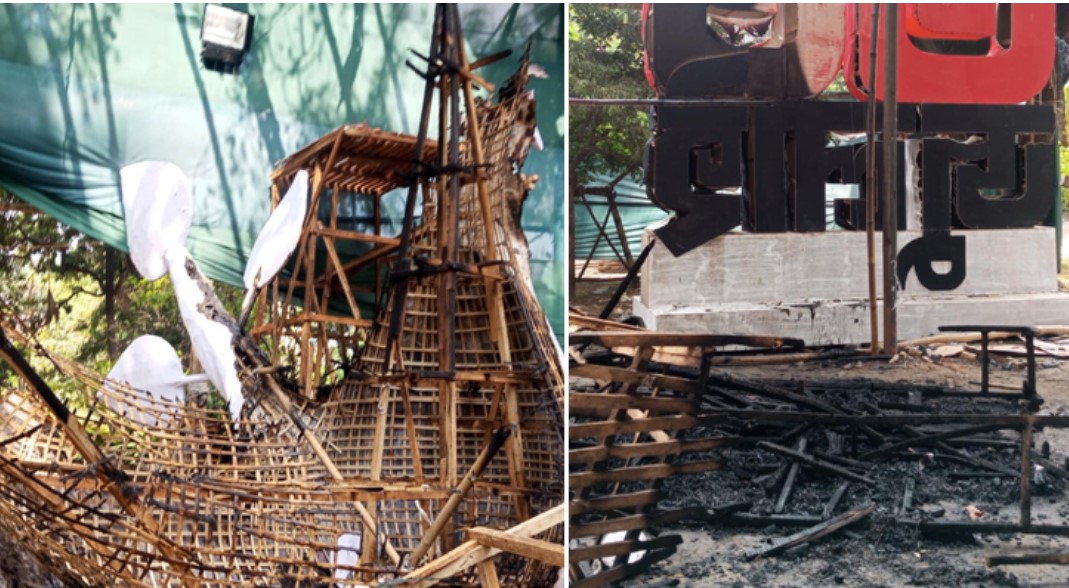 ‘ফ্যাসিবাদের মুখাকৃতি’ শোভাযাত্রার আগেই পুড়লো 